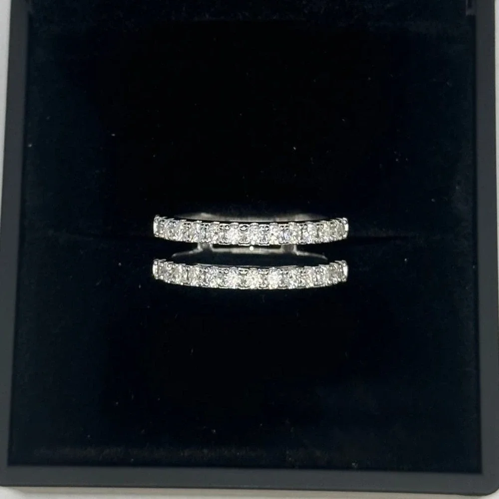 Moissanite Diamond Ring Enhancer Double Row Wedding Band Brilliant GRA Size 10